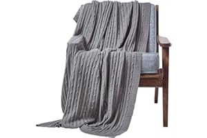 Homescapes Dzianinowy koc dzienny, szary koc do mieszkania, 130 x 170 cm, ze 100% bawełny, z wzorem warkoczowym, idealny jako narzuta na sofę, koc do przytulania, pled lub kocyk dziecięcy, ciemnoszary