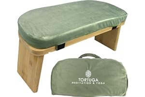 TORTUGA MEDITATION & YOGA Żółw, ergonomiczna, składana ławka do medytacji w 100% z organicznego bambusa, trwała i wytrzymała - kolor zielony - kompletny zestaw: torba do przenoszenia, wygodna poduszka - poprawa postawy i
