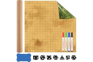 WDFCN Dungeon Grid Game Mat - Tappetino doppio per cancellare a secco, 50 x 50 cm, per accessori DND, con 4 pennarelli a secco, 1 lavagna, 7 dadi per giochi di guerra, giochi da tavolo Accesorie