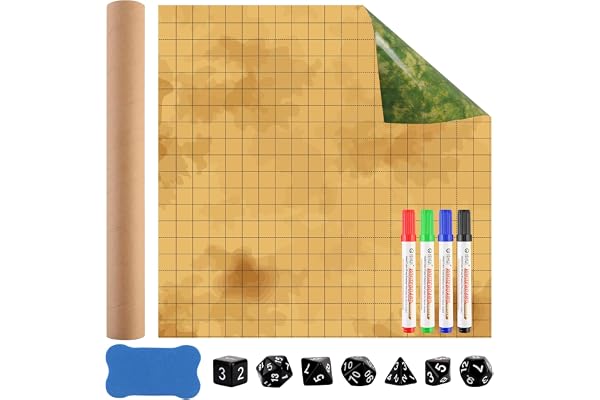 Dungeon Grid Game Mat dubbelsidig RPG-matta 50x50 cm kub för DND tillbehör 4 torra avtorkbara markörer whiteboardsuddgummi 7 tärningar