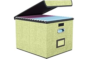 Finew Boîte de rangement pliable en tissu avec couvercle, boîte à dossiers suspendus au format A4, boîtes de rangement pour le bureau, boîte pliante pour famille (vert)