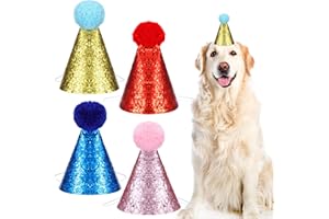 QIANYU 4 Stück Hund Geburtstag Hut Katzen Geburtstags Mütze Niedliche Welpen Partyhut Mit Pompons Mehrfarbige Party Dekorationen Hüte Verstellbare Kopfbedeckung für Welpen Katzen Kostüme Zubehör