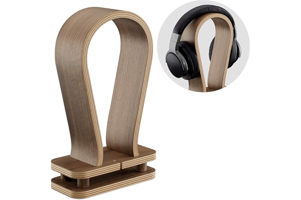 Navaris Support Casque Audio - Porte-Casque Universel Gaming ou Bureau en Bois de Noyer avec Support pour Câble Fils - Stand Repose Casque Déco