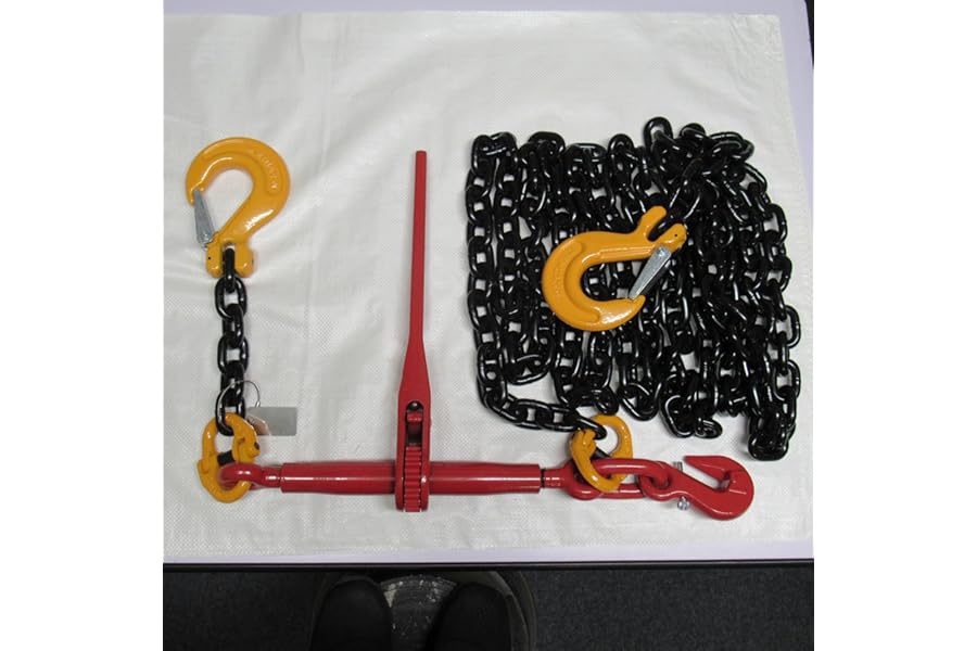 Lever Ratchet Chain Loadbinder Kit 10MM (Tie Down Lashing Safety Grab Sling Hook 5M, 8M or 12M) (8M Chain Length)