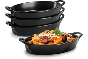 HOME BEETS Oval Au Gratin Baking Dishes for Oven Safe and Microwave Cooking and Baking, 4 Pc. Dish Set, Heat Resistant Ceramic with Handles for Serving, Small Mini Casserole Dish, 8” x 5”, 16 oz, Matte Black