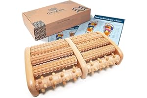 TheraFlow Fußmassagerolle fur Plantarfasziitis Holz inkl. Fußreflexzonenkarte - Fußmassagegerät, Fußmassage Fersensporn Massa