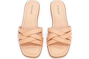 Ataiwee Women's Wide Width Flat Slide Sandals - Casual Criss Cross Strap Ladies Summer Shoes.
