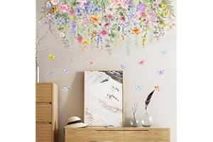 Tanlaby Colorful Floral Wall Stickers Piante Verdi Fiori Colorati Farfalla Adesivi Autoadesivi Rimovibili Wall Art Sticker per Soggiorno Camera da letto Divano Sfondo Wall Decor