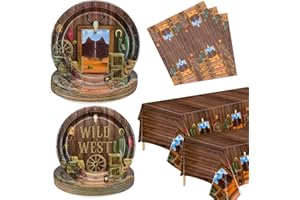 HEGBOLKE Cowboy Party Decorations - 122Pcs Birthday Plates, Napkins, Western Tablecloth for Western Birthday Party Decorations Cowboy Party Supplies, Serve 40