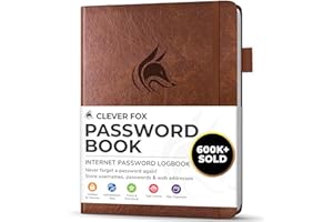 ‎CLEVER FOX Clever Fox Passwortbuch mit Registerkarten - Adress- und Passwort-Organisationsbuch mit alphabetischen Registerkarten - Kleines Passwortbuch für Computer- und Website-Logins, Braun
