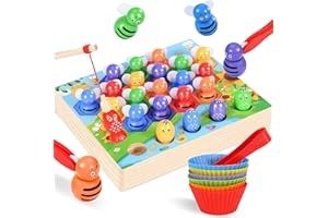 Ophy Montessori Counting Toys - Rainbow Counting Bees with Matching Bowl for 3+ Year Old Boy Girls 3 in 1 Sorting Toys for Toddlers Magnetic Fishing Game Wooden Educational Toy Birthday Gift