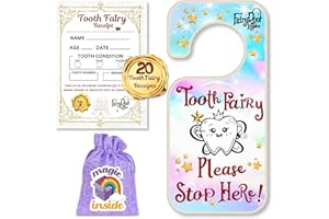 FAIRY DOOR KINGDOM Tooth Fairy Bag Set, Tooth Fairy Kit Includes 1 x Tooth Bag, 20 x Tooth Fairy Certificates, 1 x Tooth Fairy Door Hanger, Designed and Printed in The UK, The Perfect Tooth Fairy Gift
