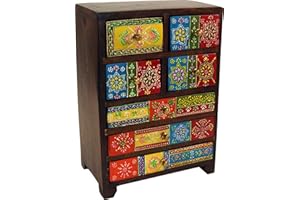 GURU SHOP Guru-Shop Piccolo Armadietto da Farmacia, Portagioie, Cassettiera Dipinta a Mano - Modello 3, Multicolore, 27x20x12 cm, Lattine, Scatole Cofanetti