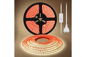 pcning 10M Tira Luz LED 220V Adhesiva sin transformador con Interruptor, 10 Metros SMD 2835 Flexible Strip Light 3000K Blanco Calido IP67 Impermeable Tiras (Blanco calido, 10)