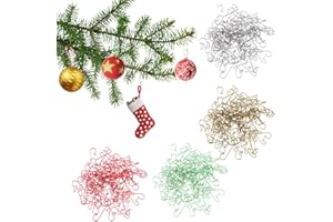 SYMPHONYW 200 Pcs Mini S Hooks - Christmas Tree Hangers in Gold, Silver, Red & Green