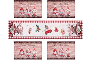 Simpeak 5 Set Tovagliette Runner Natalizie Per Feste e Banchetti,Lavabili & Resistenti al Calore Tovagliette Runner Natalizie,1 Runner da Tavolo 33*183 cm+4 Tovagliette 30*45 cm