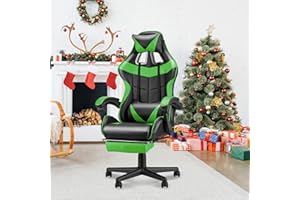 Soontrans Gaming Stuhl Massage, Gaming Sessel mit Fußstütze & Kopfstütze & Massage-Lendenkissen, Gepolsterte Armlehnen, Ergonomisch Gaming Stuhl für Gamer YouTube Livestreaming Xbox (Grün)