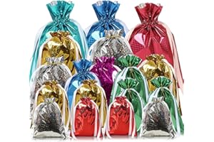 COSORO 18 Pack Foil Gift Bags Drawstring Gift Bags Multipack,7 Solid Colors Shimmer Birthday Bag Large Christmas Sacks,Reusable Jumbo Xmas Bag Gift Wrapping Bag for Presents,Wedding Birthday Christmas Party