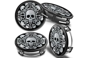 SkinoEu 4 x 75mm Wheel Centre Alloy Hub Center Caps Compatible for Part Numbers B66470207 / B66470200 Hubcaps Black Skull Bones Silver CM 10