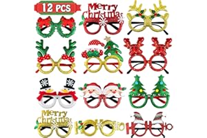 Leesgel 12 Stück Weihnachtsbrille, Weihnachten Glitter Party Brillen Lustige Partybrillen für Weihnachtsparty, Weihnachtsdeko Weihnachtsgeschenke Deko Weihnachten Kostüm Foto Zubehör Kinder Erwachsene