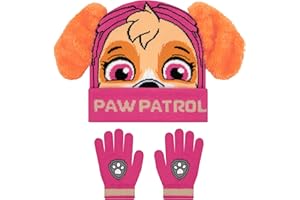 Paw Patrol Set de Gorro y Guantes de La Patrulla Canina para Niñas, Skye con Orejas 3D, Rosado, Talla Única