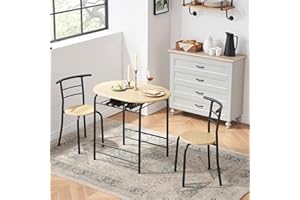 VECELO 3 Piece Dining Table and Chairs Set for 2, with Storage Shelf and Wine Rack for Kitchen/Apartments/Small, Space Saving, 85×60×76cm, Engineered Wood, Natural and Black