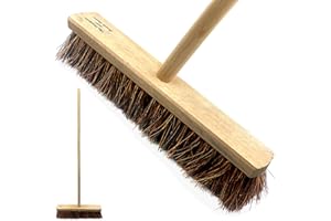 TDBS THE DUSTPAN AND BRUSH STORE 18” Stiff Outdoor Garden Broom Yard Brush with Natural Bassine Hard Bristle - Wooden Long Handled Brush for Garden, Decking, Pathways and Driveways - Perfect for Commercial and Industrial Cleaning