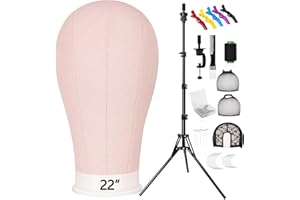 CASDUCT 63In Wig Stand Tripod with 22In Head, Canvas Wig Head Stand with Mannequin Head for Wigs Manikin Head Block Set for Wigs Making Display, Pink
