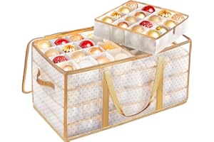 ‎SONGMICS SONGMICS Pudełko do przechowywania, pudełka na bombki świąteczne, dekoracje świąteczne, 128 przegródek, regulowane przegródki, 67 x 34 x 34 cm, półprzezroczyste złoto RFB029A01