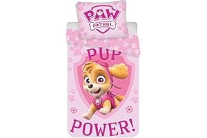 BRANDMAC Parure de lit Pat' Patrouille Stella pour Petit Lit - Housse de Couette Réversible 100x135 cm + Taie d'Oreiller 40x60 cm, 100% Coton