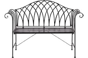 BELIANI Vintage Outdoor Garden Bench Black Metal Flared Armrests 2 Seater Milazzo