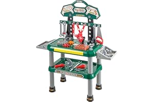 Baroni Toys Établi pour Enfants avec 74 Accessoires, Plan de Travail de Menuisier pour Enfant, Kit de Jeu de Mécanicien Multifonction, Table avec Plateforme de Jeu Enfants 3 4 5 6 7 Ans, 73x26x82 cm