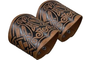 HiiFeuer Bracciale a 2 pezzi in cuoio sintetico con goffratura vichinga, Polsino retrò norreno, Bracciale nordico Mjolnir con motivo Vegvisir. (Mjolnir Marrone/Nero) (Vegvisir Marrone/Nero)