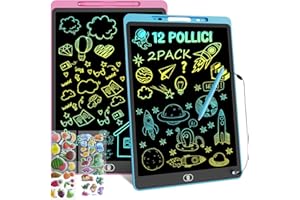 12 Pollici 2 Pacchi Tavoletta Grafica LCD Scrittura Colorato, Electight Disegno Colorato con Funzione Cancellabile e Interruttore di Blocco, Blu/Rosa