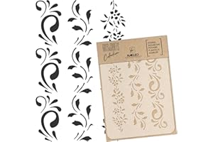 ‎NAKLEO NAKLEO Malschablone für Handwerk A5 15x21cm, Randblumen Pflanze Blume Muster, Wiederverwendbare Kunststoff DIY & Scrapbooking Zeichenschablone, Decoupage Kunst Vorlage, Wand Stoff Möbel Holz