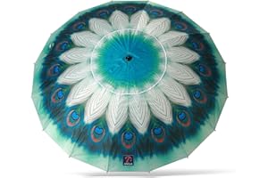Atosa Sombrilla de Playa Ø desde 180 a 240 cm de Aluminio Modelo Pavo REal con Bolsa de Transporte y con Protección Solar UPF 50+ En Verde o Azul