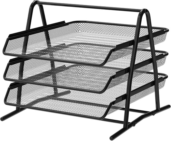 Detectalia Desk and Document Organiser Tray, 3 Levels, Black, Folios A4, Desk Drawer, Filing Folders, Computer Desk, Dra