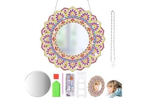 FIUHP Diamond Painting Miroir Kit，20x20 cm Rond Acrylique Peinture Diamant Miroir Mural en Cristal，Cadeau Creatif Adulte,Diy Miroir Activités Manuelles Adultes pour Décor à La Maison (Mandala)