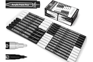 TOOLI-ART Czarno-białe akrylowe markery malarskie zestaw długopisów do malowania skalnego, płótna, kubków, metalu, farby szklanej, tkaniny, drewna, DIY. Nietoksyczne, szybkoschnące, na bazie wody