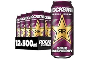 ‎ROCKSTAR Rockstar Energy Drink Sour Raspberry Geschmack - Saures, Koffeinhaltiges Erfrischungsgetränk für den Energie Kick, EINWEG (12 x 500ml) (Verpackungsdesign kann abweichen)