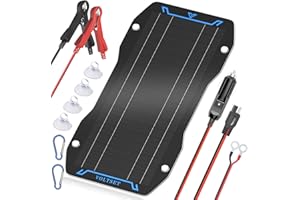 Voltset 10W Solar Panel Car Battery Charger, 12V ETFE Portable Waterproof Solar Power Trickle Battery Charger & Maintainer for Car, Boat, RV, and Motorcycles with Cigarette Lighter ＆ Alligator Clips