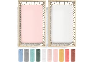 Bunnyjik 2 x Cot Sheets 120x60 Fitted - 100% Pure Cotton Soft Baby Cot Sheets - Combed jersey Cotton - Fits for Hauck Sleep N Play, Dream N Play Travel Cot Cotbed fitted Sheet 120x60 White + Pink