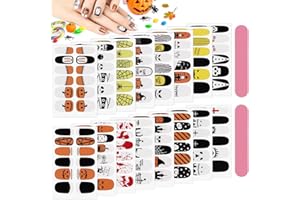 EBANKU Pegatinas de Uñas de Halloween, 16 Hojas Uñas Etiqueta Autoadhesiva con 2 Lima de Uñas, Pegatinas de Patrón de Fantasma Telaraña Calabaza Castillo Uñas Decoración para Niñas Mujer