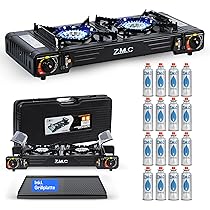 Fornello A Gas Da Campeggio Z.M.C - 2 Fuochi, Con Piastra E 8 Cartucce, Accensione Piezo - Foto 8