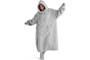 BEDSURE Hoodie Decke mit Ärmeln - Kuschelpullover als Geschenke für Frauen - Kuscheldecke mit Ärmeln Lang Tragbare Decke zum Anziehen Erwachsene Weihnachtsgeschenke für Frauen Herren, Grau 129x75cm