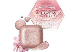 Senso Naturale Olio Illuminante Corpo Solido Rose Gold Crema Abbronzante Corpo con Brillantini Shimmer per una Pelle Luminosa, Idratante Nutriente, Vitamina E, Burro di Karitè, Naturale Vegano
