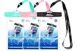 MoKo 3PCS Etui Universel Étanche, Pochette avec Courroie Compatible avec iPhone 13/12/11 Pro Max Mini, SE 3/2, Galaxy S22/S21/20 Plus Ultra, Note 20/10, Xiaomi 12, Mi 11/10, Noir & Vert & Rose