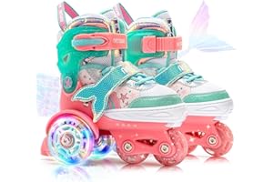 NEMONE Sirenetta Pattini a Rotelle Bambina Regolabili 8 Ruote Illumina LED Pattini a Rotelle per Bambino Bambini Regalo Indoor Outdoor