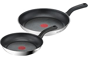 Tefal Comfort Max - Juego de Sartenes de 24/28 cm, Apto inducción, antiadherente, revestimiento titanio, Thermo-signal, sin PFOA, apto lavavajillas y horno, acero inoxidable