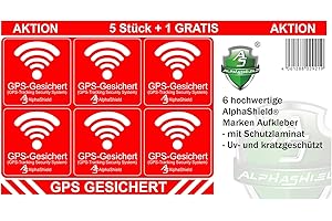 ALPHASHIELD 6 Stück GPS Aufkleber Innen-oder Außenklebend Fahrrad Motorrad Baumaschinen Auto LKW Alarm Warnung Anti Diebstahl Sticker Tracker gesichert R048 (Außenklebend)